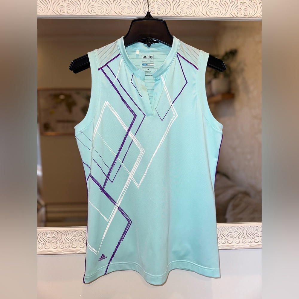 Adidas Pure Motion Cool Max Sleeveless Collared Golf Shirt Teal, Purple, White M